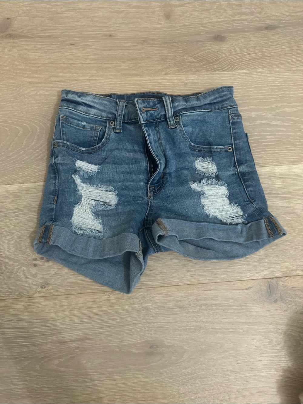 Aeropostale Blue Distressed Rolled-Hem Jean Shorts